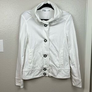Prana Full Button Collared White Jacket 100% Organic Cotton Size Medium Pockets